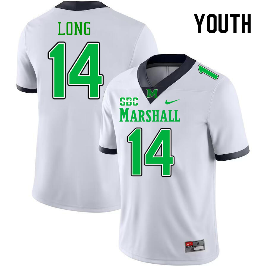 Youth #14 JacQai Long Marshall Thundering Herd SBC Conference College Football Jerseys Stitched-Whit